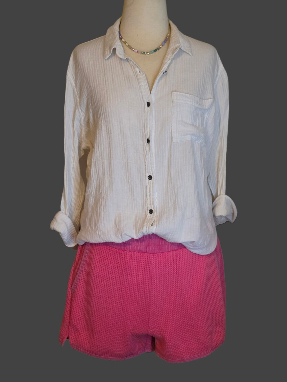 Umgee Pink Waffle Knit Shorts With Pockets